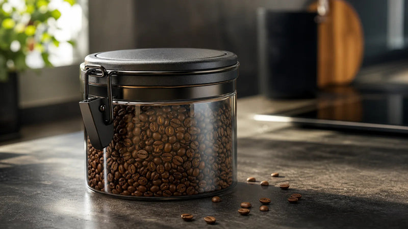 Coffee stored in an airtight container to preserve freshness