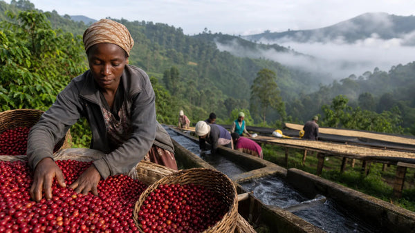 Ethiopian Yirgacheffe coffee growing at high altitude in the highlands