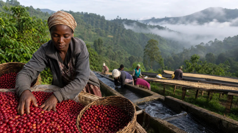 Ethiopian Yirgacheffe coffee growing at high altitude in the highlands