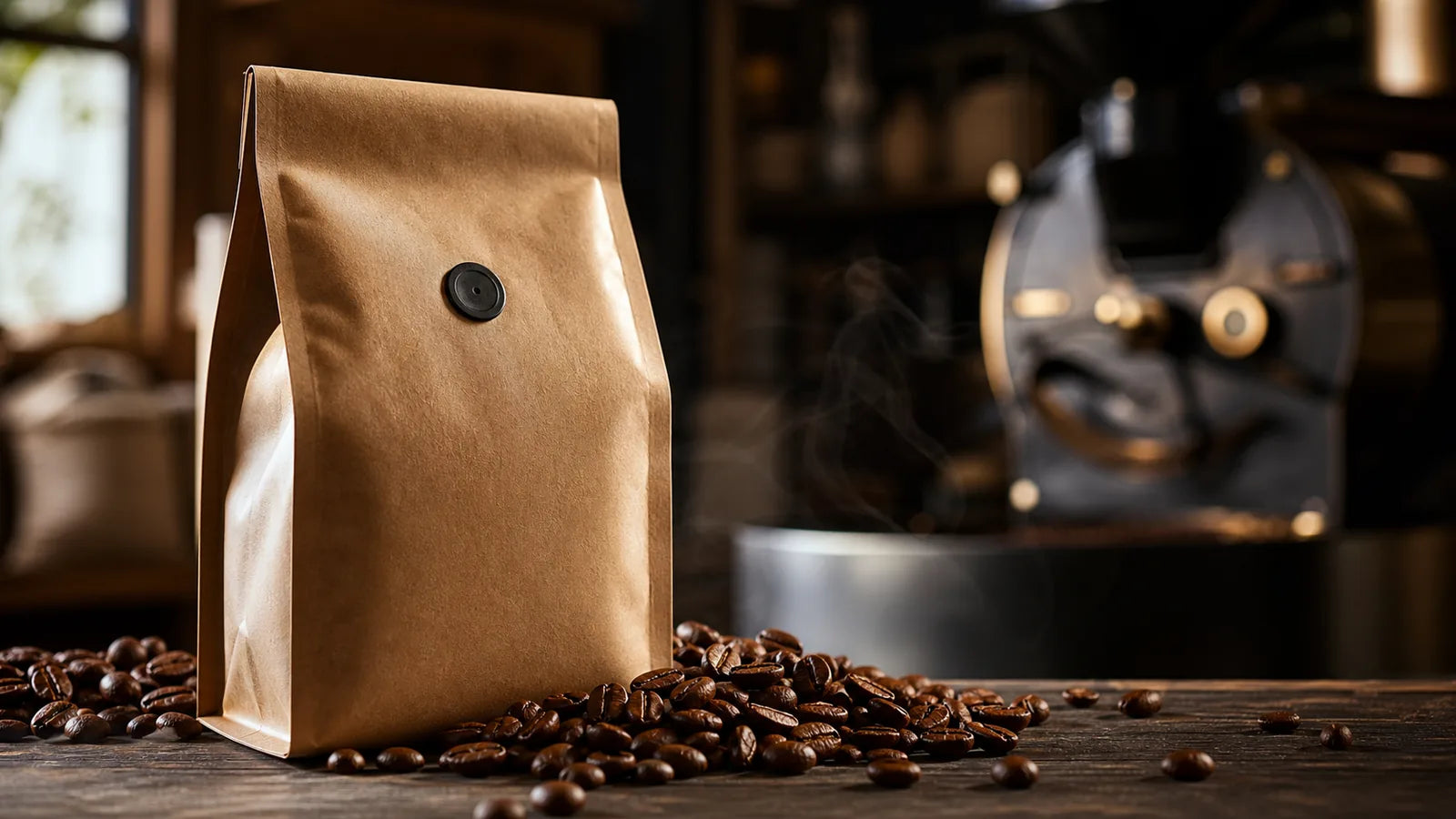 Coffee bag with a degassing valve that helps keep the beans fresh