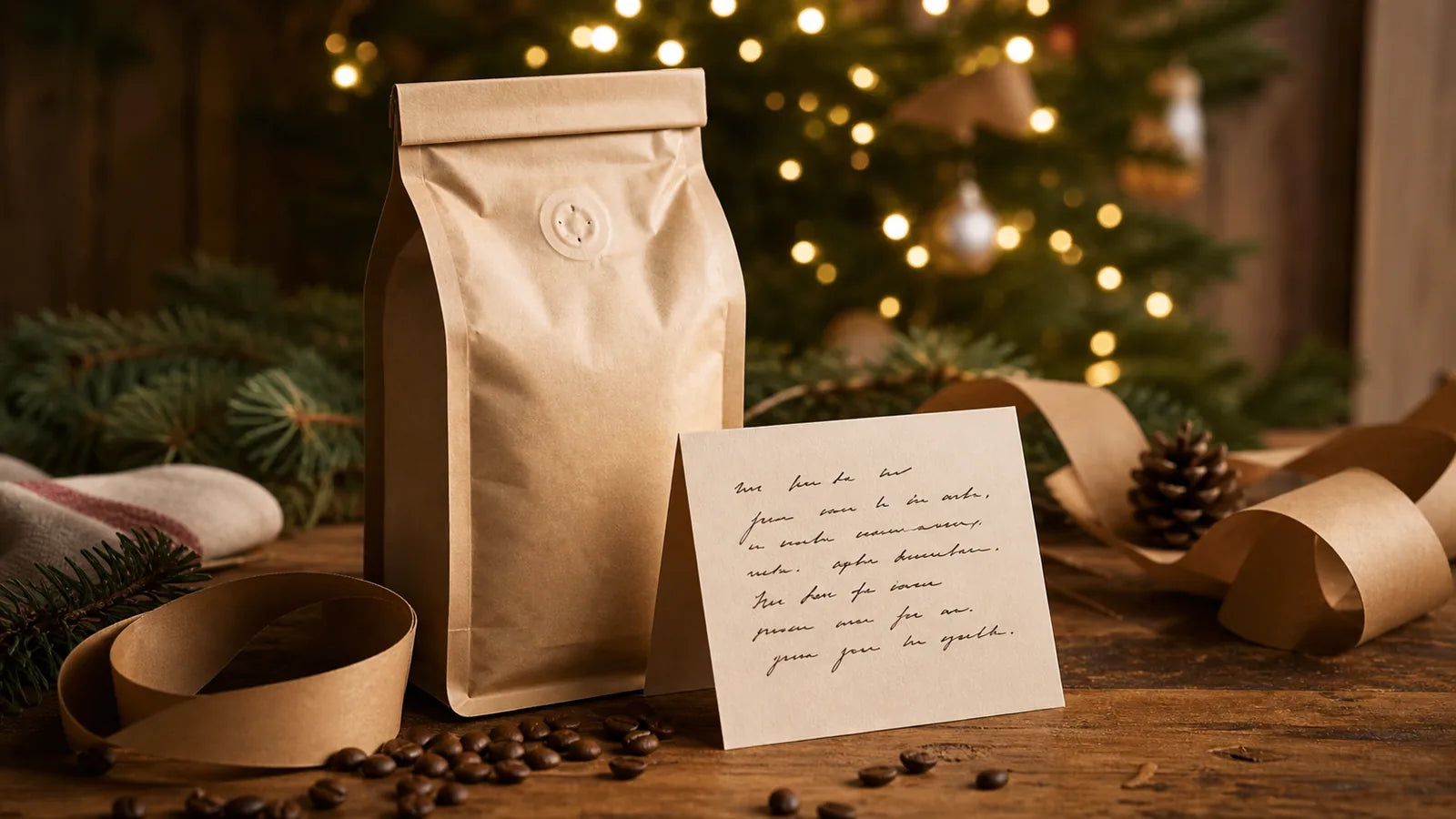 Escape coffee bag presented with a personalized handwritten gift note