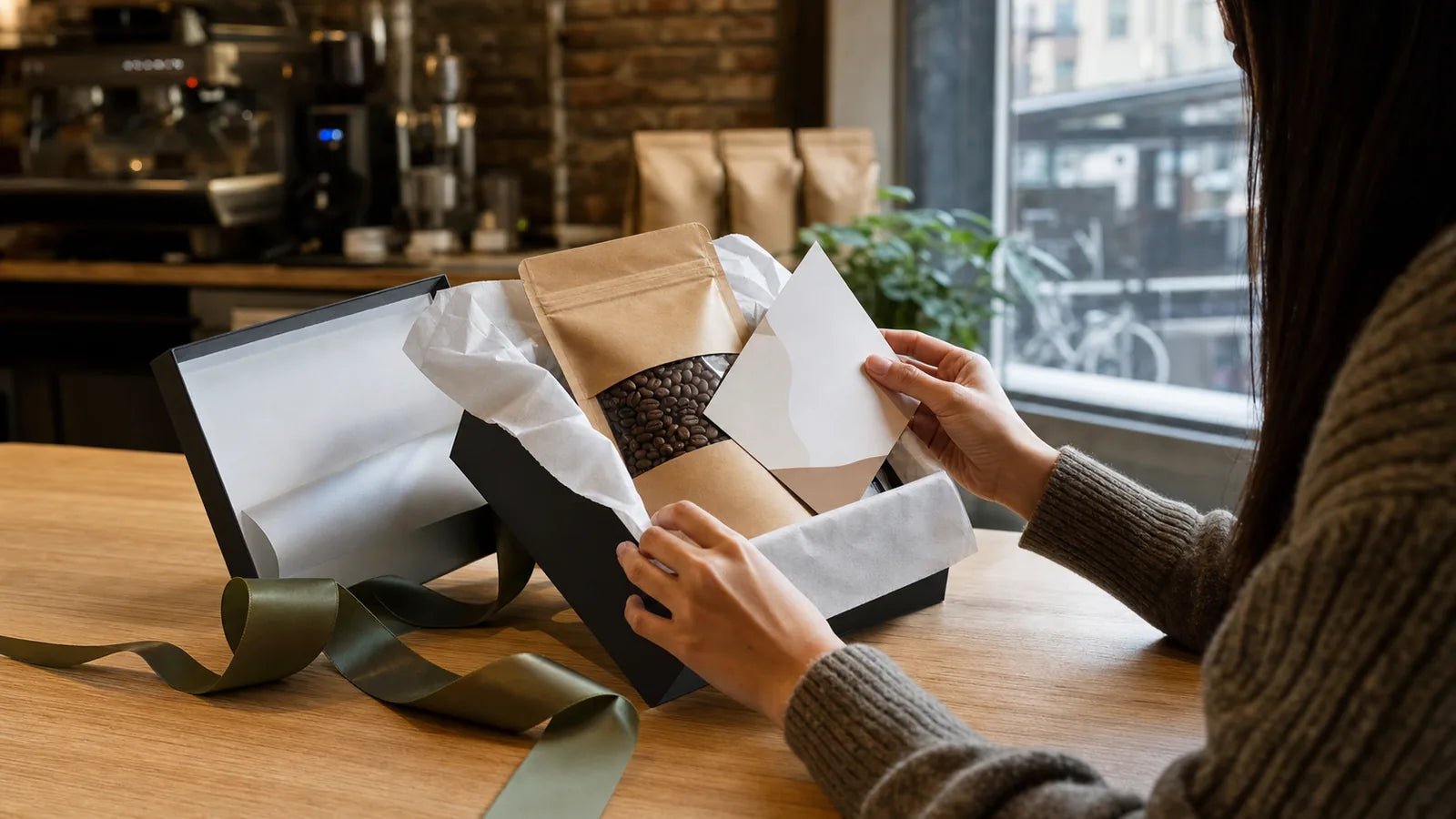 Unboxing a coffee subscription gift with an Escape gift card